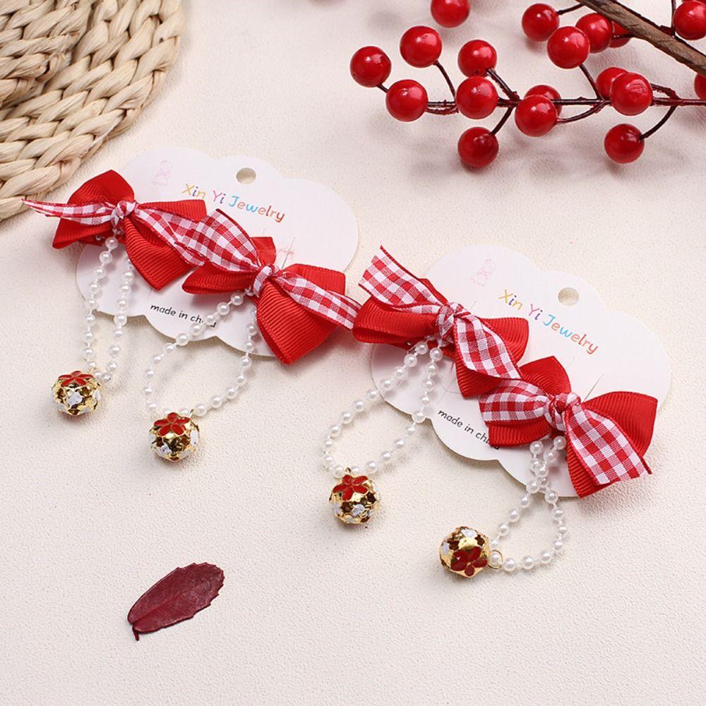 2pcs Chinese Style Baby Wig Hairpin Curly Red Bowknot Hairclip Children's Bow Wig  New Year Festive