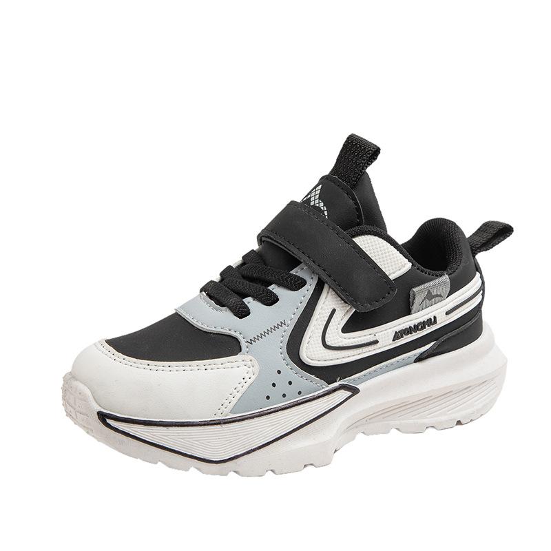 New Spring Children's Handsome Color Matching Leather Wear-resistant Soft-soled Sports Shoes