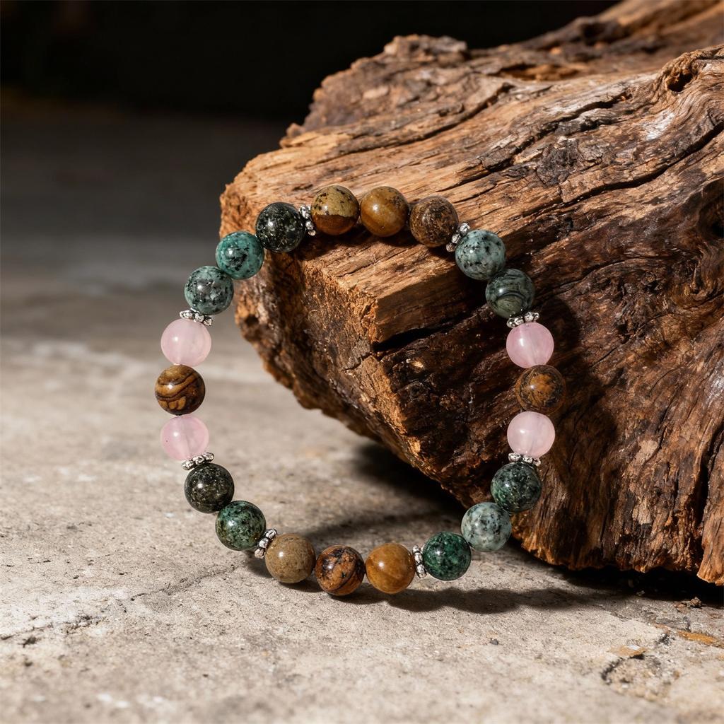 Festive Gifts Turquoise Picture Jasper And Rose Quartz Beaded Bracelet Earthy Fashion Jewelry For Men And Women Daily Wear Simple Versatile Accessory