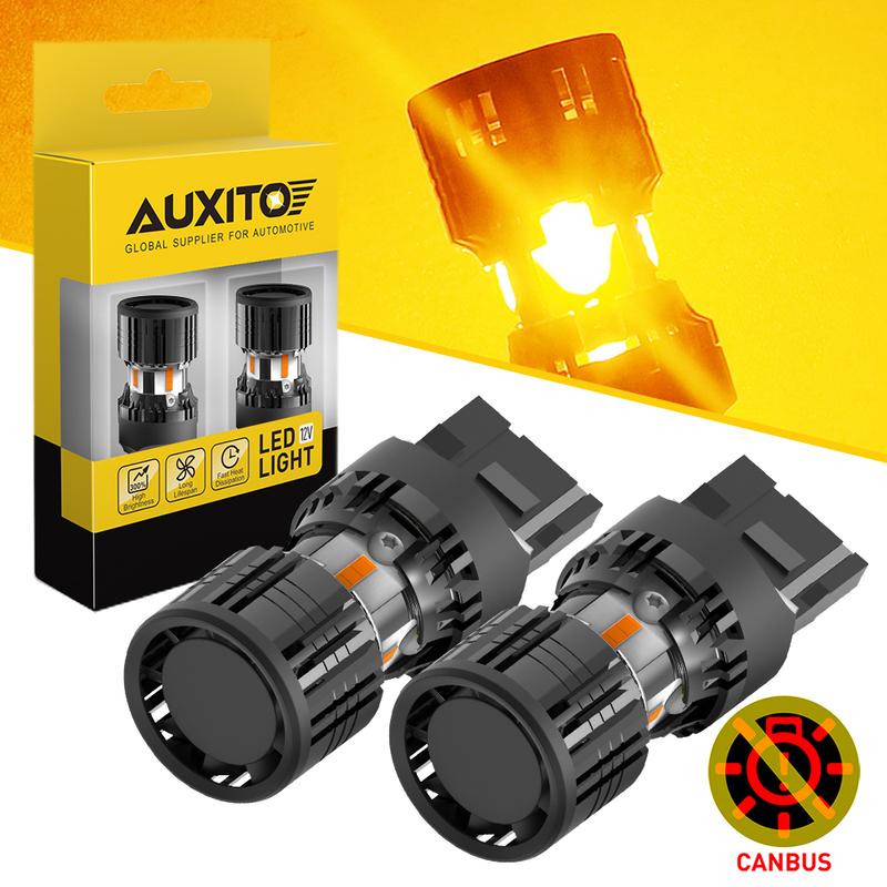 AUXITO 2Pcs T20 W21W WY21W LED Canbus No Error No Hyper Flash 7440 LED Indicator Bulb Amber for Car Turn Signal Light 12V 7440 W21W WY21W T20