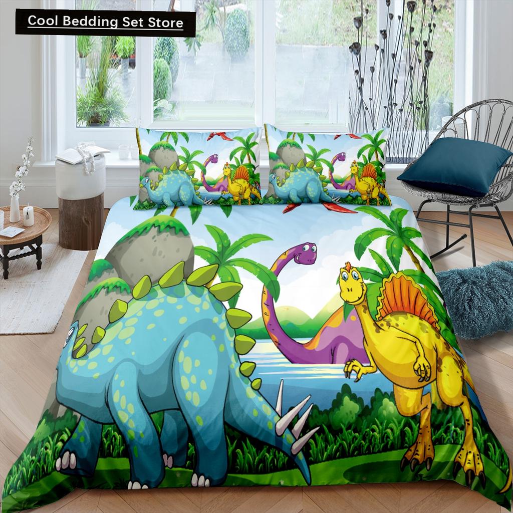 Cartoon Dinosaur Duvet Cover King Queen Kids Jurassic World Stegosaurus Tyrannosaurus Bedding Set 2/3pcs Polyester Quilt Cover