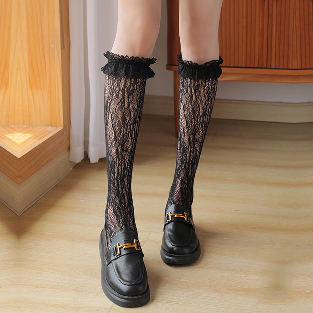 White Stockings Lace Lolita Calf Socks Women'S Mid Tube Socks Jk Long Tube Lace Japanese Lolita Stacking Socks
