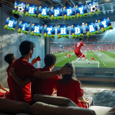 Fußball Geburtstagsparty Dekorationen Set Fußball Party Zubehör mit Tellern Servietten Bechern Luftballons Banner Tischdecke Innen Außen Fußball Thema