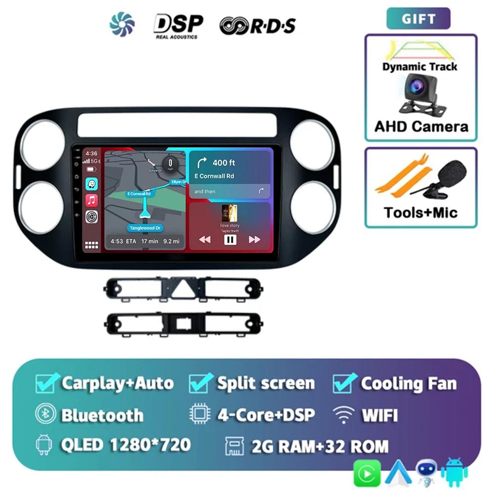 

Android14 Carplay Auto для Volkswagen Tiguan 1 NF 2006 - 2014 2015 2016 Автомобильный радиоприемник Мультимедийный плеер Видео Стерео WIFI+4G BT 2DIN