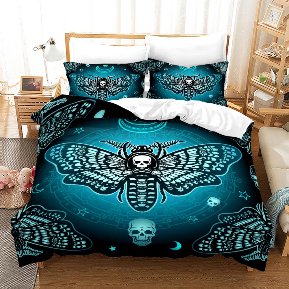 Death Moth Duvet Cover Set King Queen Size Moon Skull Youth Gothic Insect Print Skeleton Bones Polyester Quilt Cover for Kids