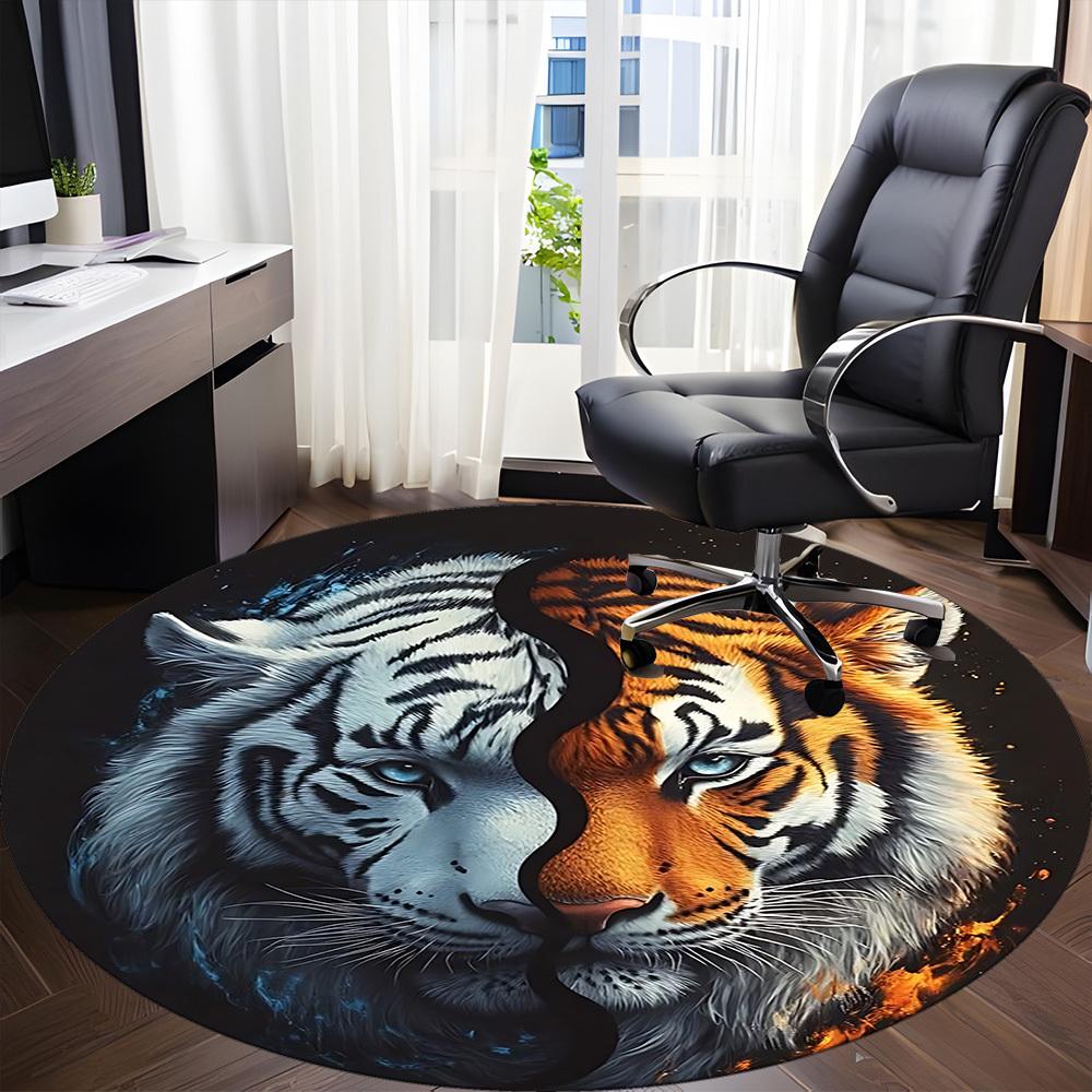 1pc Tiger Yin Yang Carpet, Round Non Slip Durable Large Size Office Carpet, Suitable for Office