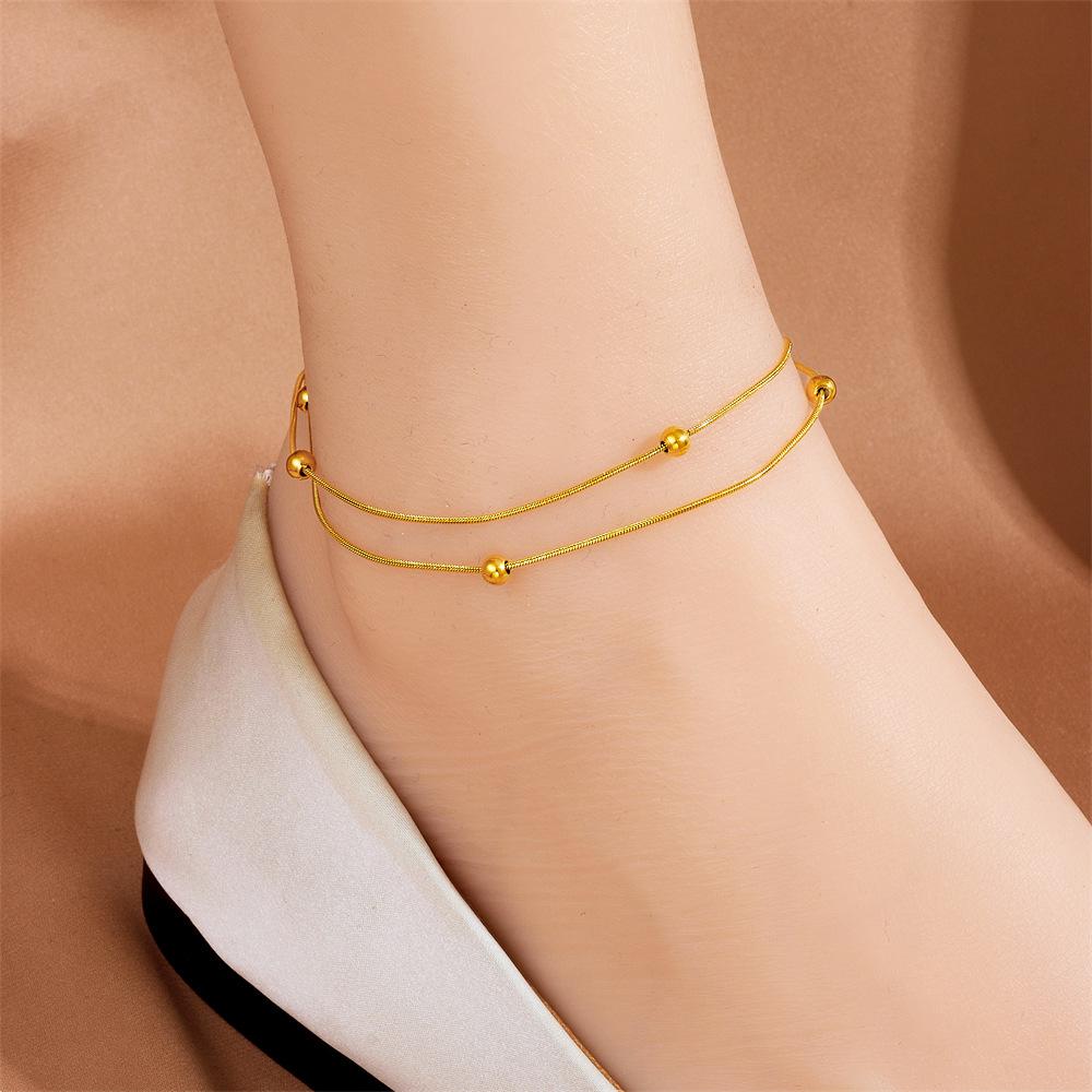 Tide Double-Layer Heart Anklet: 18K Gold-Plated Titanium Steel, Non-fading Fashion Light Luxury for Women