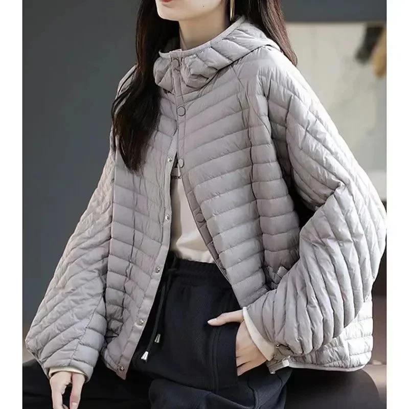 Lightweight Autumn/Winter Jacket Women's Fashion Lightweight Hooded Loose Parker Down Cotton Coat Women's