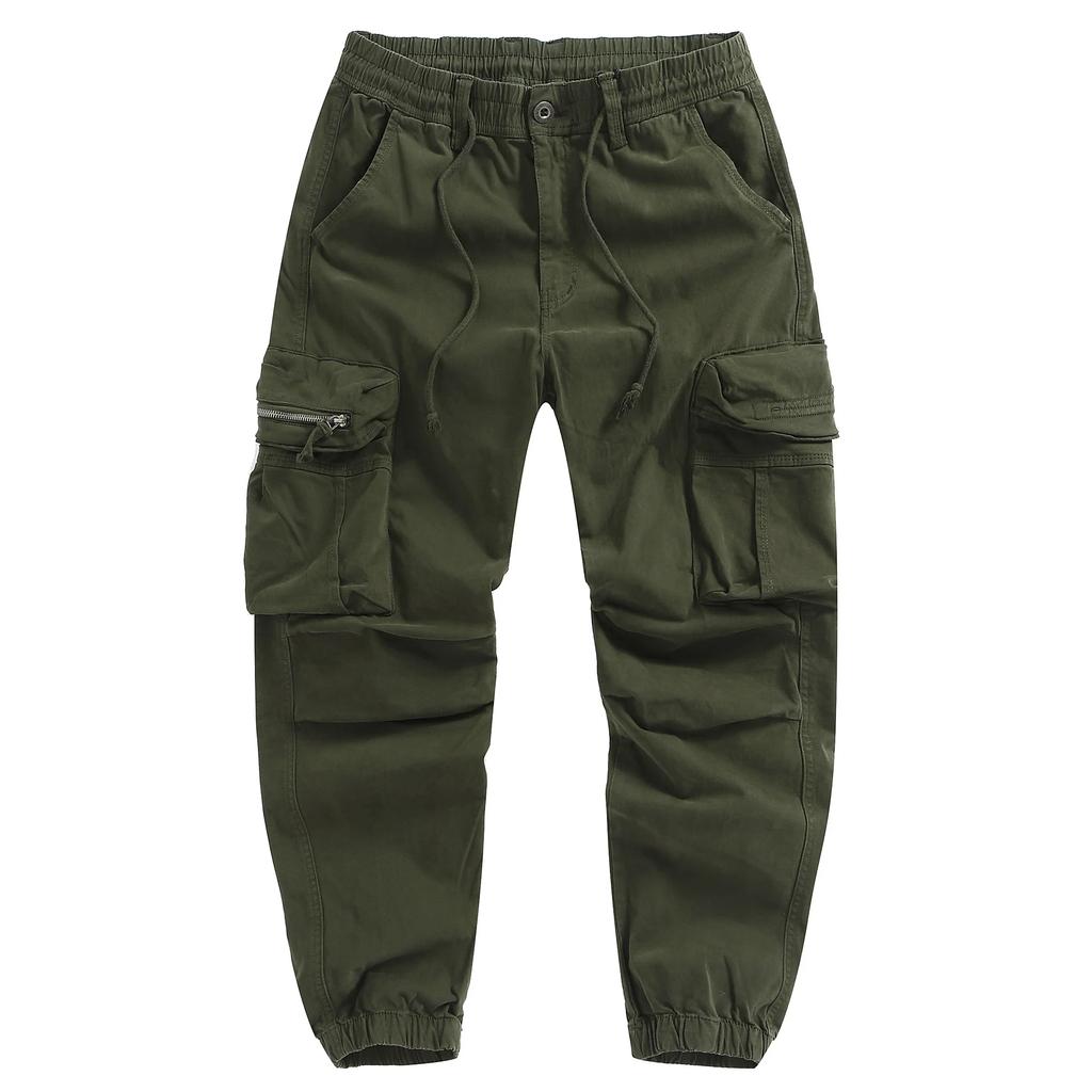Men's Solid Color Safari Style Casual Pants Fashion Multi-Pockets Zipper Fly Full Length Trouses Men Breathable Jogging Pants