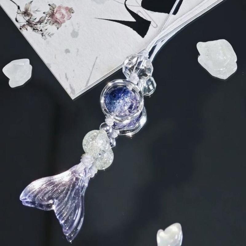 Fashion Fish Tail Shell Bead Pendant Phone Straps Lanyard Pocket Keychain Strap Backpack Charm Car Key Decoration Chain