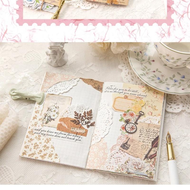 100pcs/set Mixed Material Pack Flower Series Hollow Lace Handbook Border Primer Paper DIY Decorative Sticker Notes Scrapbook