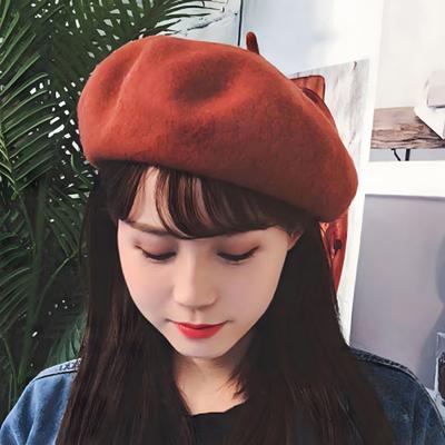 Women Beret Hat Solid Color Adjustable Size Imitation Wool Hat Retro Style Beret Cap Fashion Accessory