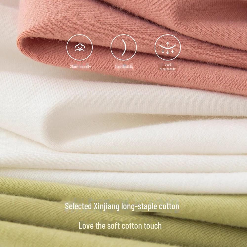 Dámský termo set z čisté bavlny: Tenký svetr a úzké kalhoty s kulatým výstřihem v jednobarevných barvách na podzim a zimu.