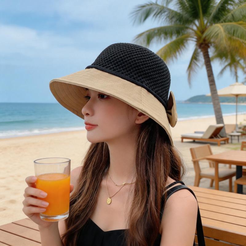 Hollow hat women's summer big eaves cover face adjustable sunscreen hat fashionable and simple foldable storage sun hat