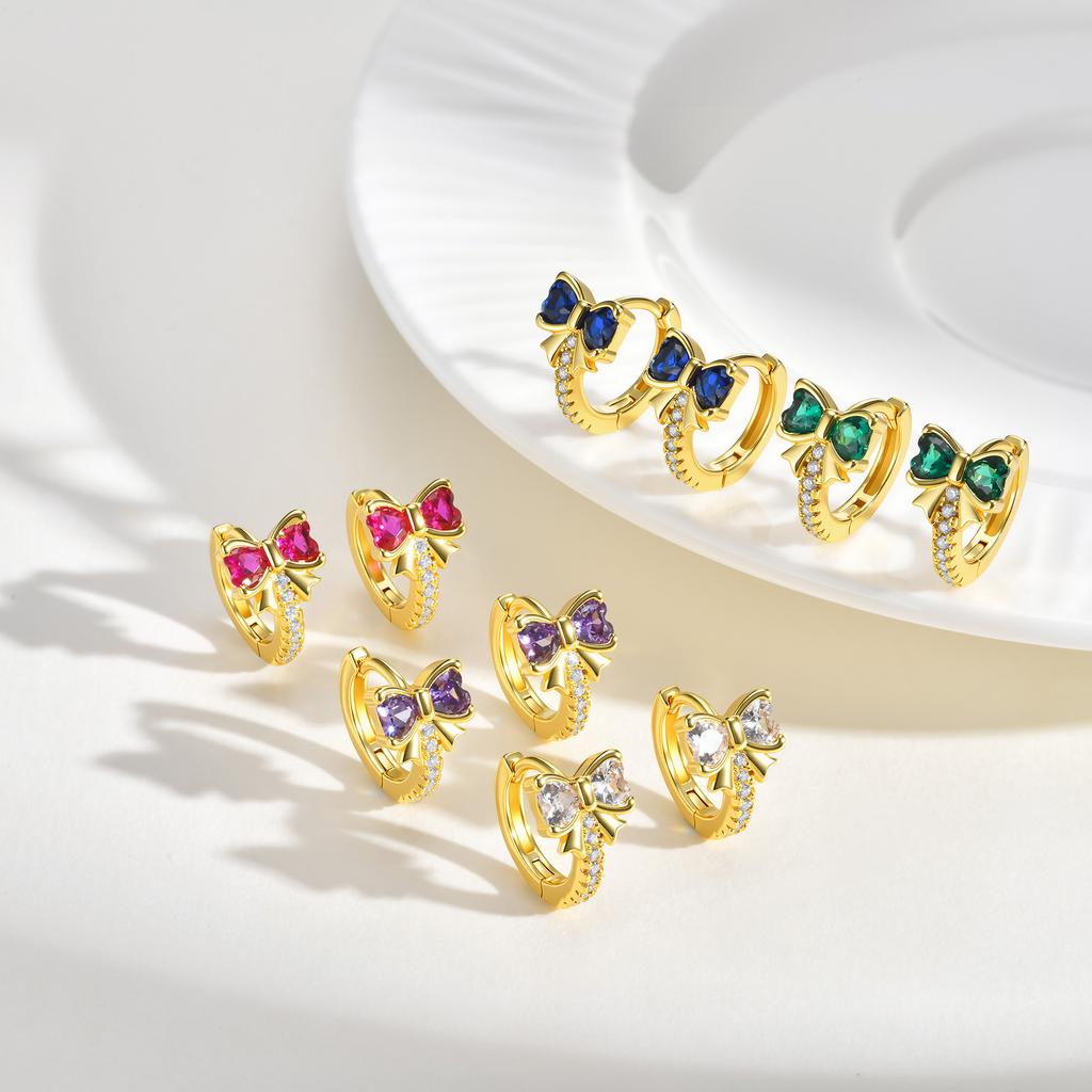 Wind Copper Slightly Inlaid Zircon Bow Flower Earrings Gold Women's Daily Versatile Earrings EBD-480