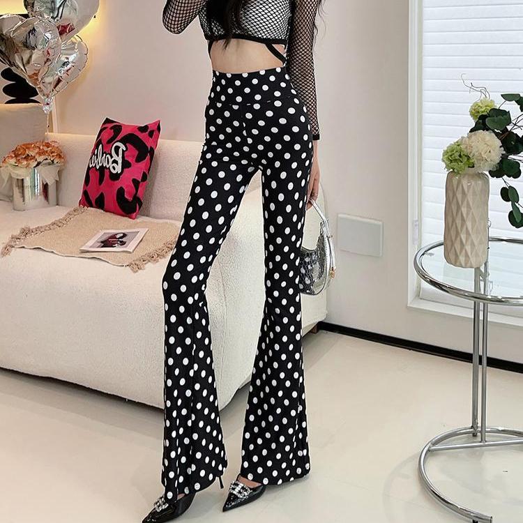 Spring Thin Women's High-waisted Flared Pants Slim Fit Trousers Printed Stretch Flared Pants