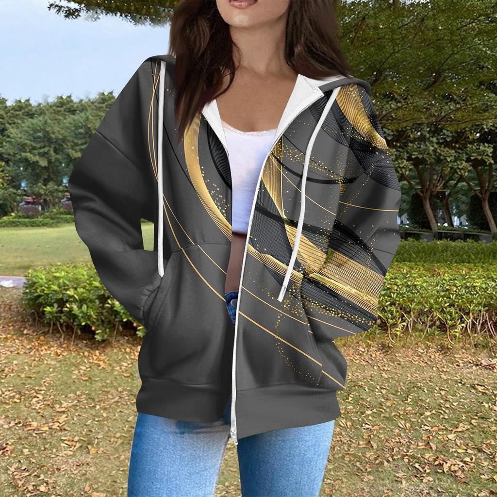 Sudadera con capucha para mujer, informal, de manga larga, con cremallera, estampado de lunares y rayas, ligera, para uso interior y exterior