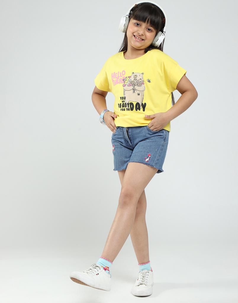 Monte Carlo Girls Printed Round Neck Half Sleeve Top