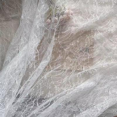 Lace with Small Sequins Lightweight Fabric Suitable for Wedding Dresses Formal Gowns and Fabric for Handmade DIY Clothing