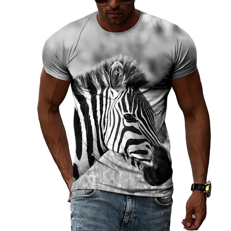 Summer Fashion Casual Men's T-shirt with Street Style Round Neck 3D Printed Zebra Pattern T-Shirts Men’s