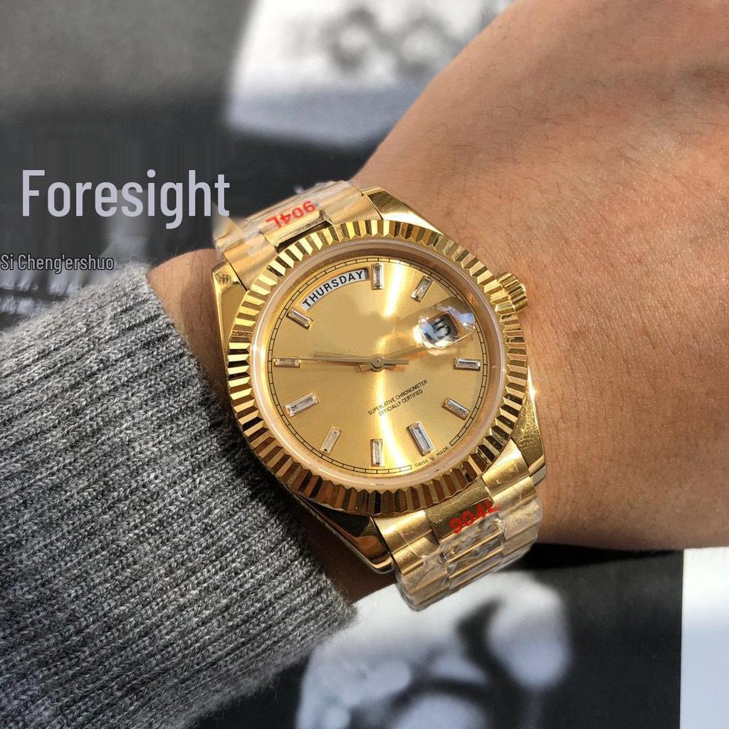 Relógio Mecânico Masculino Lao Jia GD Calendário Duplo Totalmente Automático Pulseira de Aço À Prova d'Água