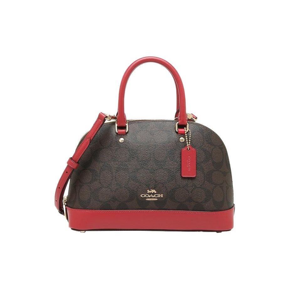 

Coach Sierra 26 Classic Monogram Canvas And Leather Shell Bag Women Handbags Dark-Brown Red 27583-IML72 Basic Set (Bag+Dust Bag)