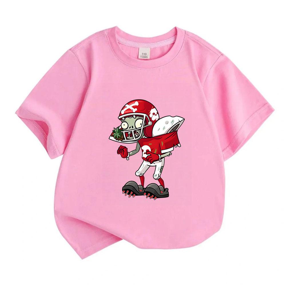 Kids Boys Girls 100% Cotton Crew Neck Short Sleeve T-Shirt, Funny Zombie Football Player Print Casual Soft Breathable Tee for Daily Wear Outdoor Activ