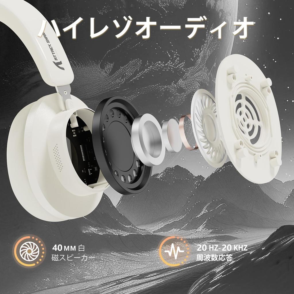 ATTACK SHARK G500 Wireless Headphones with Up to 30 Hours of Music Active Noise Earphones Bluetooth Audio Support 3D Beige BT5.3 Over-Ear Bluetooth,