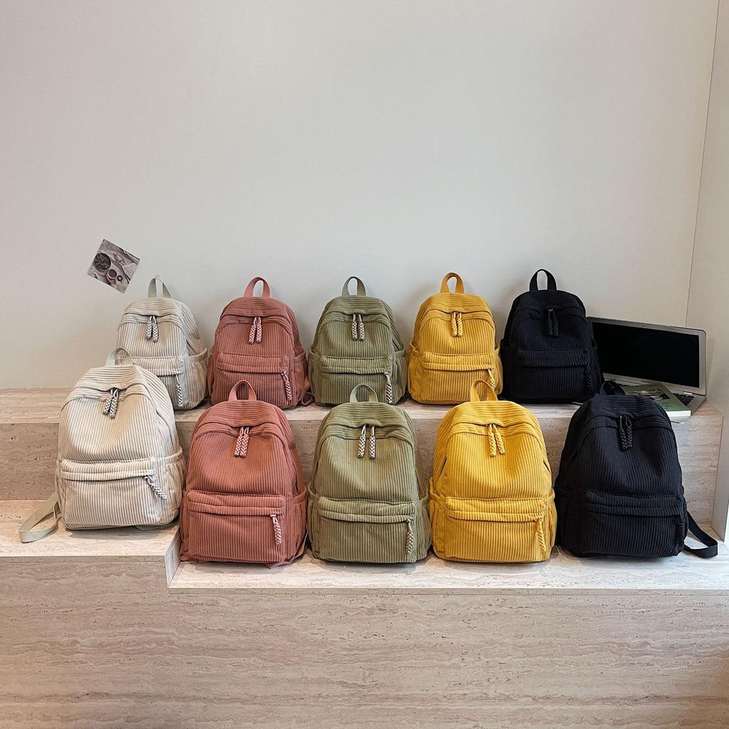 Schoolbag Corduroy Small Backpack Women's New Japanese School Bag of the Season Casual Simple Versatile Travel Shopping Soft Girl Backpack