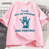 Honestly All of My Systems Are Nervous Raccoon Bear Tshirts for Men Casual Round Neck Funny Graphic Tshirts Cotton Mens Clothing