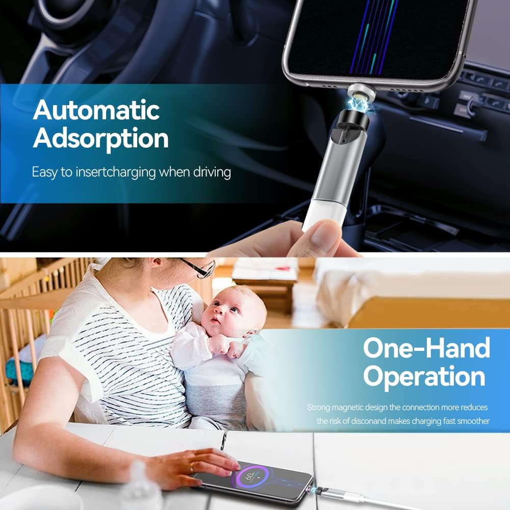 360°&180° Rotation Magnetic USB C Adapter 3 in 1 USB C Magnetic Adapter 3A Fast Charging QC3.0 480Mbps Data Transfer, Silver
