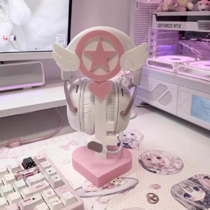 Nuevo Lindo Soporte para Auriculares con Alas de Ángel Personalizado con Lazo de Encaje Rosa Soporte para Auriculares Decoración de Escritorio Kawaii para Exhibición de Auriculares para Gaming