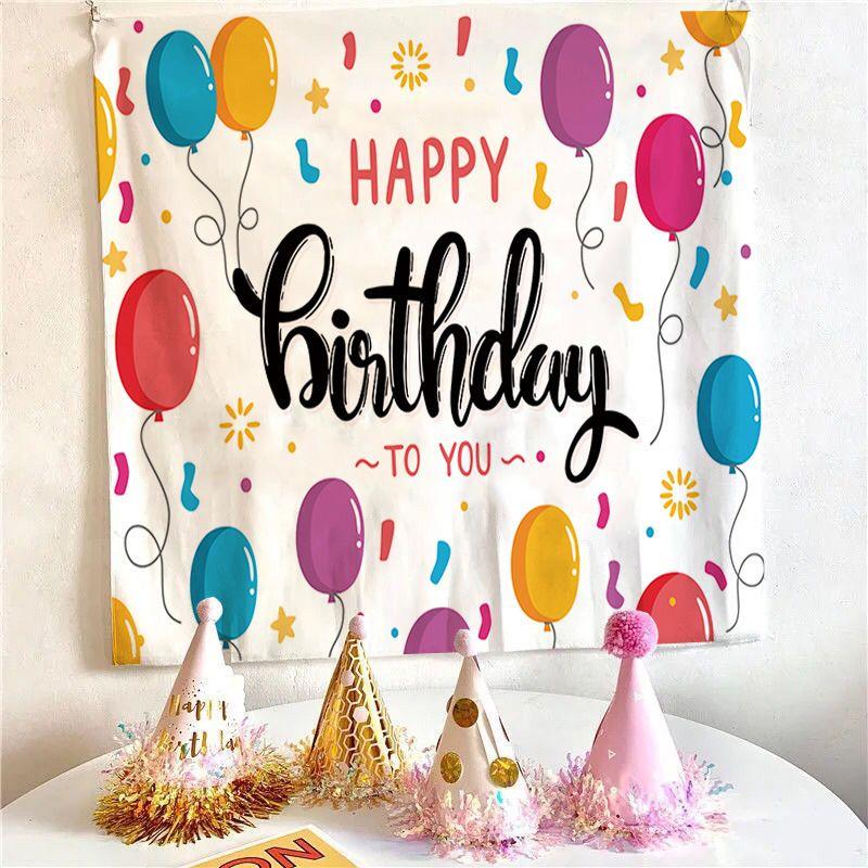 Cartoon Robot Happy Birthday Tapestry, Birthday Party Aesthetic Wall Hanging for Bedroom Living Room Decor