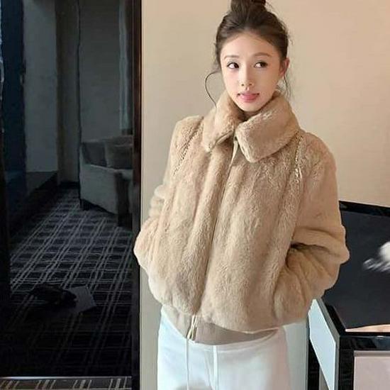 Women's Winter Rex Rabbit Fur Coat - Warm, Fleece-lined, Thickened, Korean-Style Petite