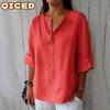 Women's Fashion Casual Solid Color Print 3/4 Sleeves V Neck Blouses & Shirts Unique Design