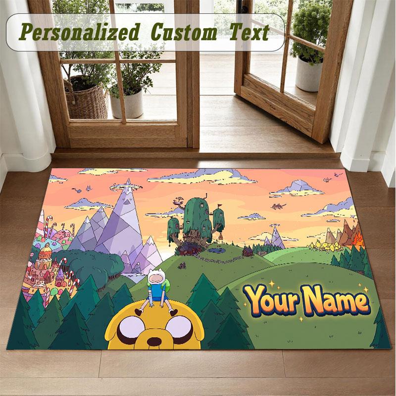Crystal Velvet Square Rug Custom NameAdventure Time cartoon Pattern Non Slip Home Floor Decor Rug