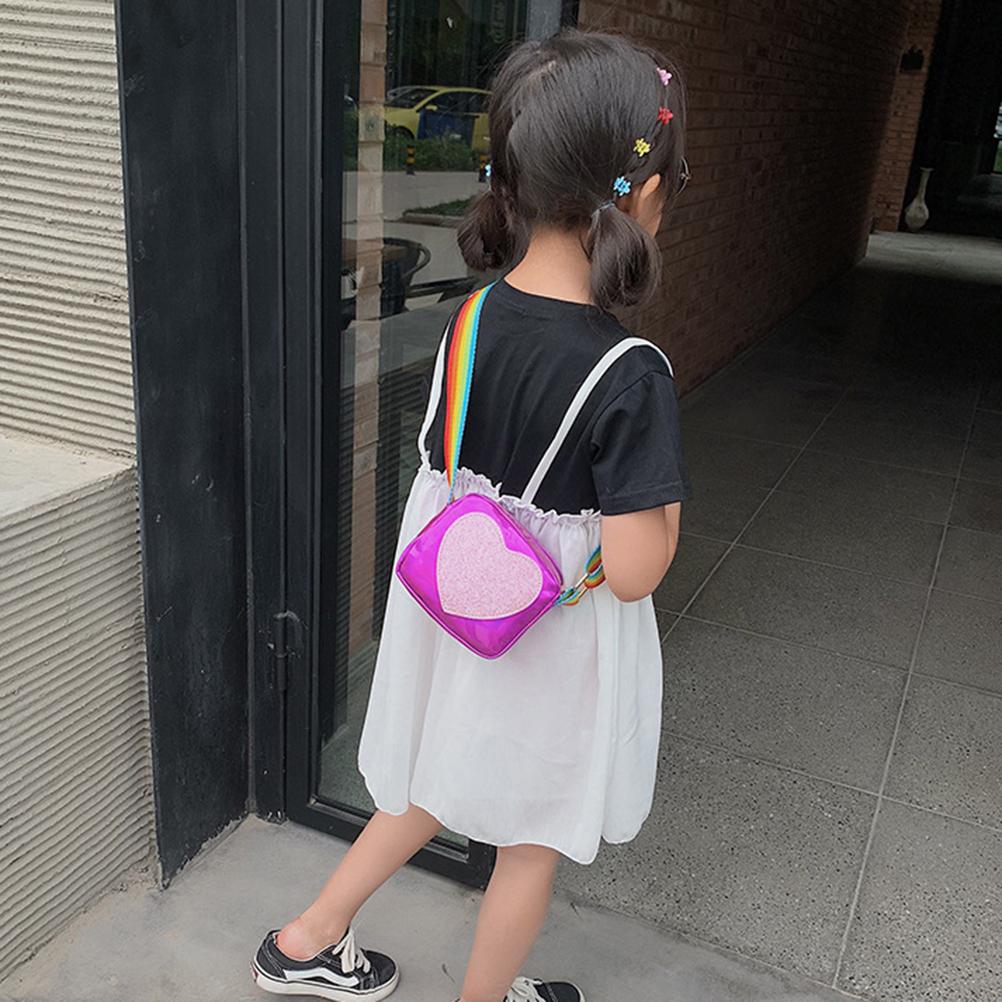 Women Girls Love Heart Handbag Kids Bag Messenger Shoulder Bag Rainbow Shoulder Strap Crossbody Bag
