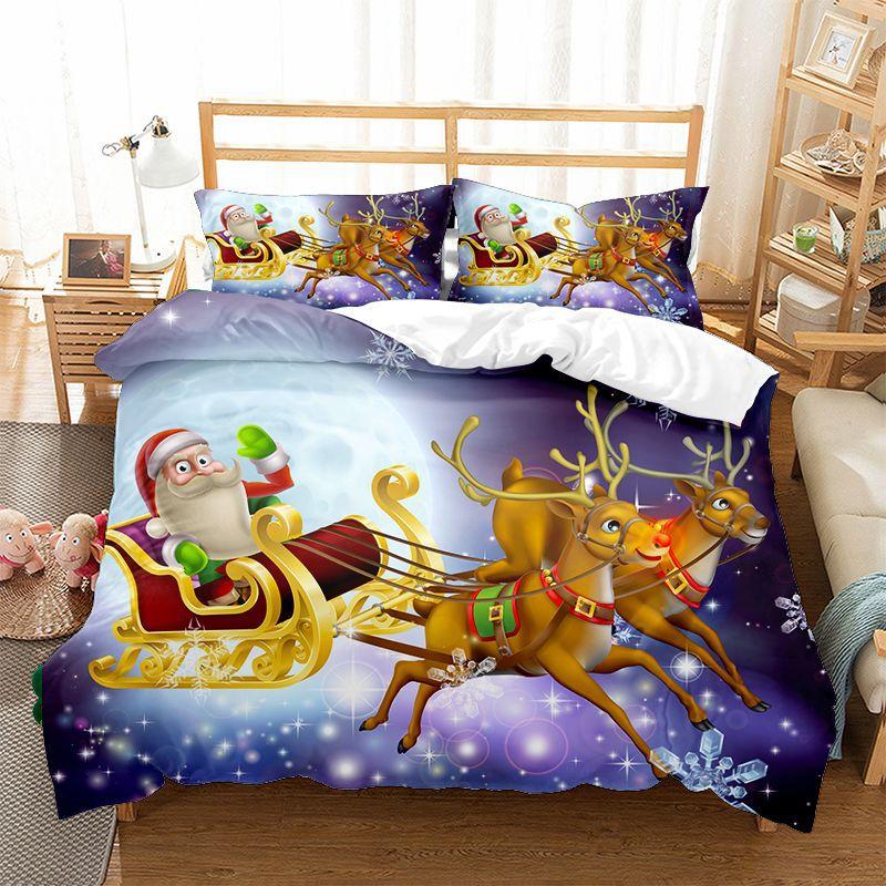 Happy Christmas Bedding Set 3D Printed Santa Claus Duvet Cover Set King Queen Single Double Size Kids Bedding Set No Sheet Gift
