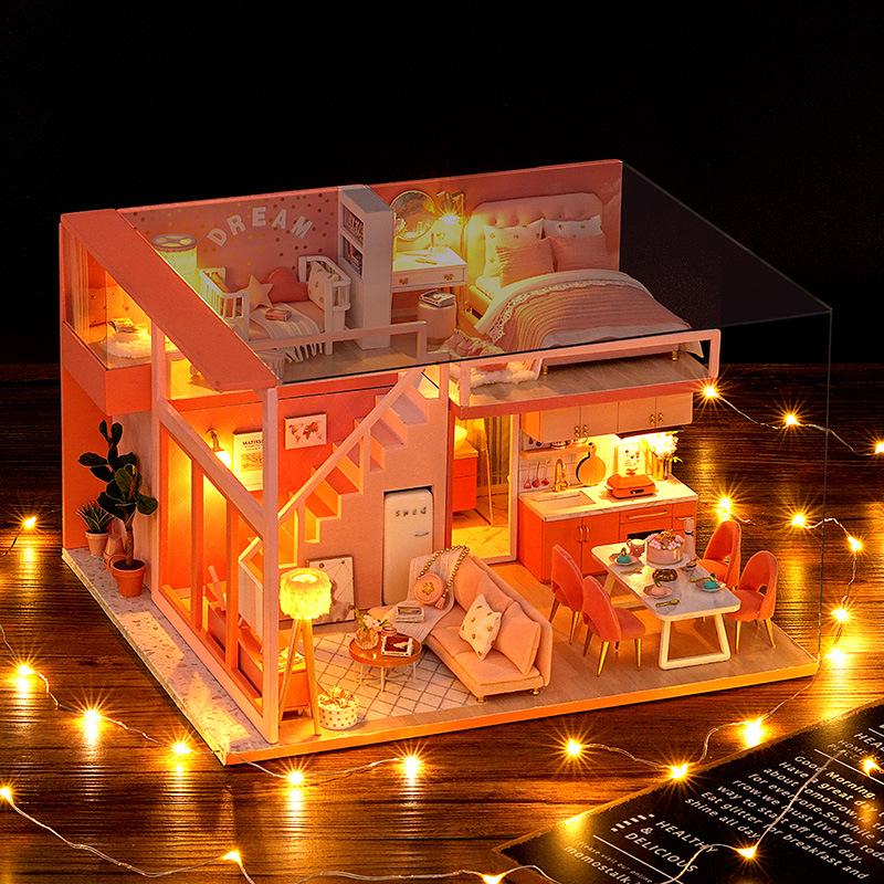 DIY Pink Attic Cabin Building Blocks: Educational Toy for Girls, Perfect Birthday Gift