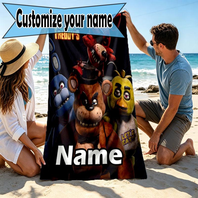Personalisierter Strandtuch mit individuellem Namen für Five Nights at Freddy's, für Reise Camping Strandparty Heimdekoration, Geburtstagsgeschenk für Familie & Freunde