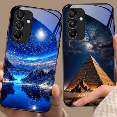 Cielo Stellato Piramidale Per Samsung Galaxy A15 5G 54 4G 51 50 24 35 90 71 12 51 53 52S 80 22 34 Custodia Nera in Vetro Temperato per Telefono