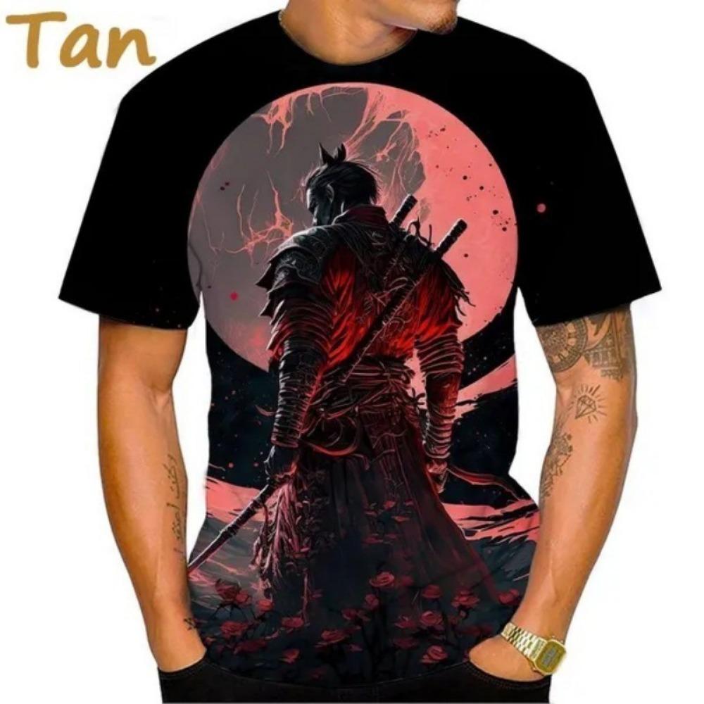 Japanese Samurai 3 print, Japanese armor t-shirt, ninja neck, round neck, short sleeved, cherry blossom, male and female swords.