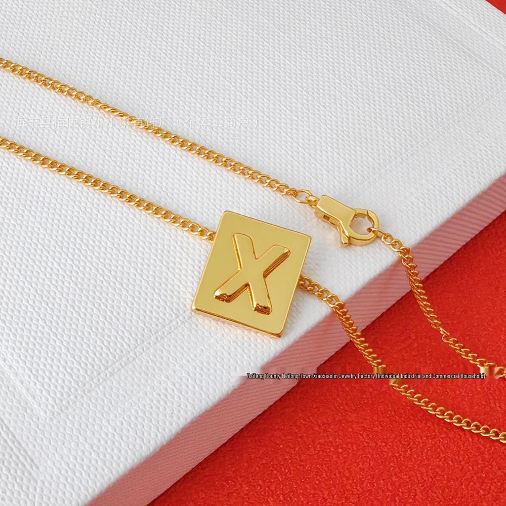 Arc de Triomphe Letter Choker: Brass Gold-Plated Small Square Tag Necklace with Initial Pendant