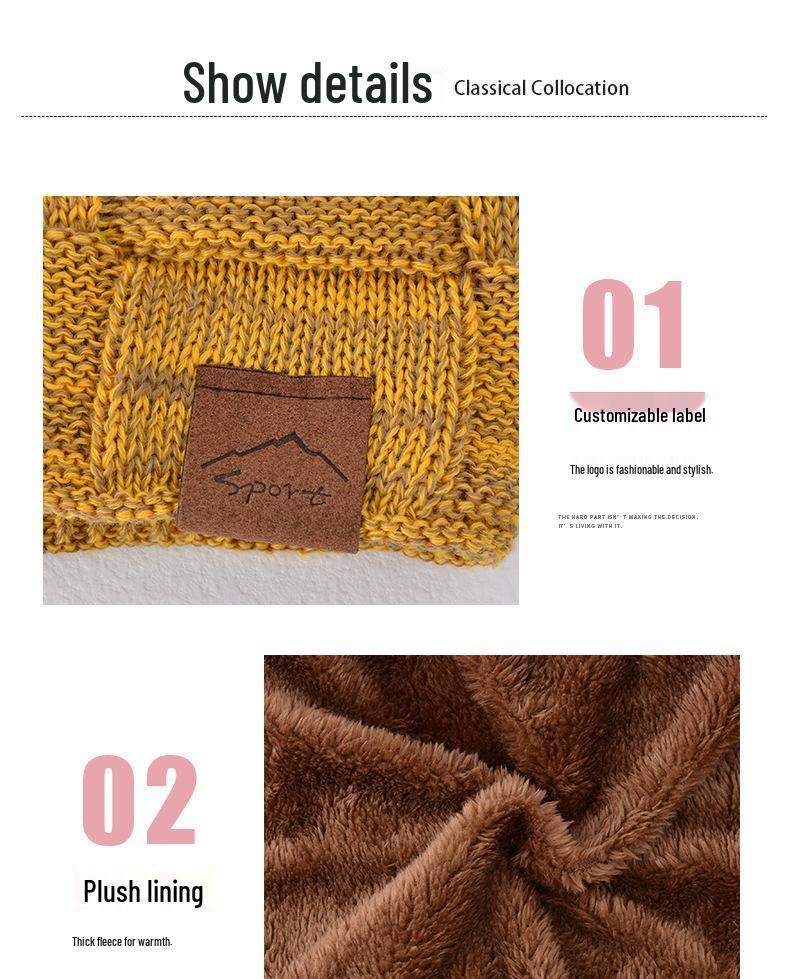 9875 Autumn/Winter Fleece-Lined Multi-Color Wool Knit Pullover Hat - Cozy Fashion for Women
