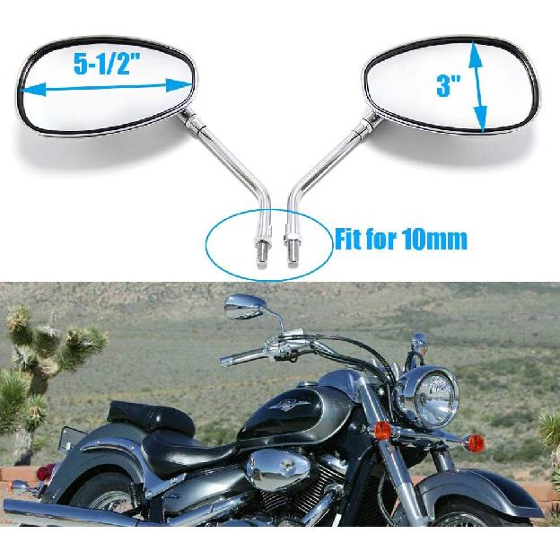 Motorcycle Chrome Rearview Side Mirrors Compatible with Kawasaki Suzuki Chopper Scooter 10MM