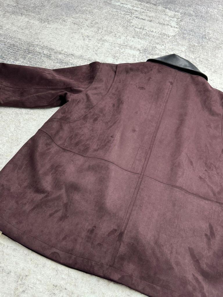 2024 Women's Retro Suede Velvet Lapel Jacket - Wine Red