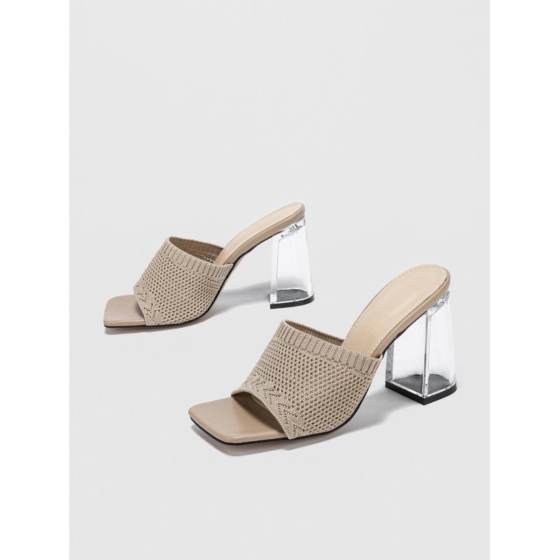 

Модные вязаные прозрачные шлепанцы на высоком толстом каблуке, летние уличные шлепанцы с отверстием для полуподдержки, простая женская обувь 42 абрикосовый