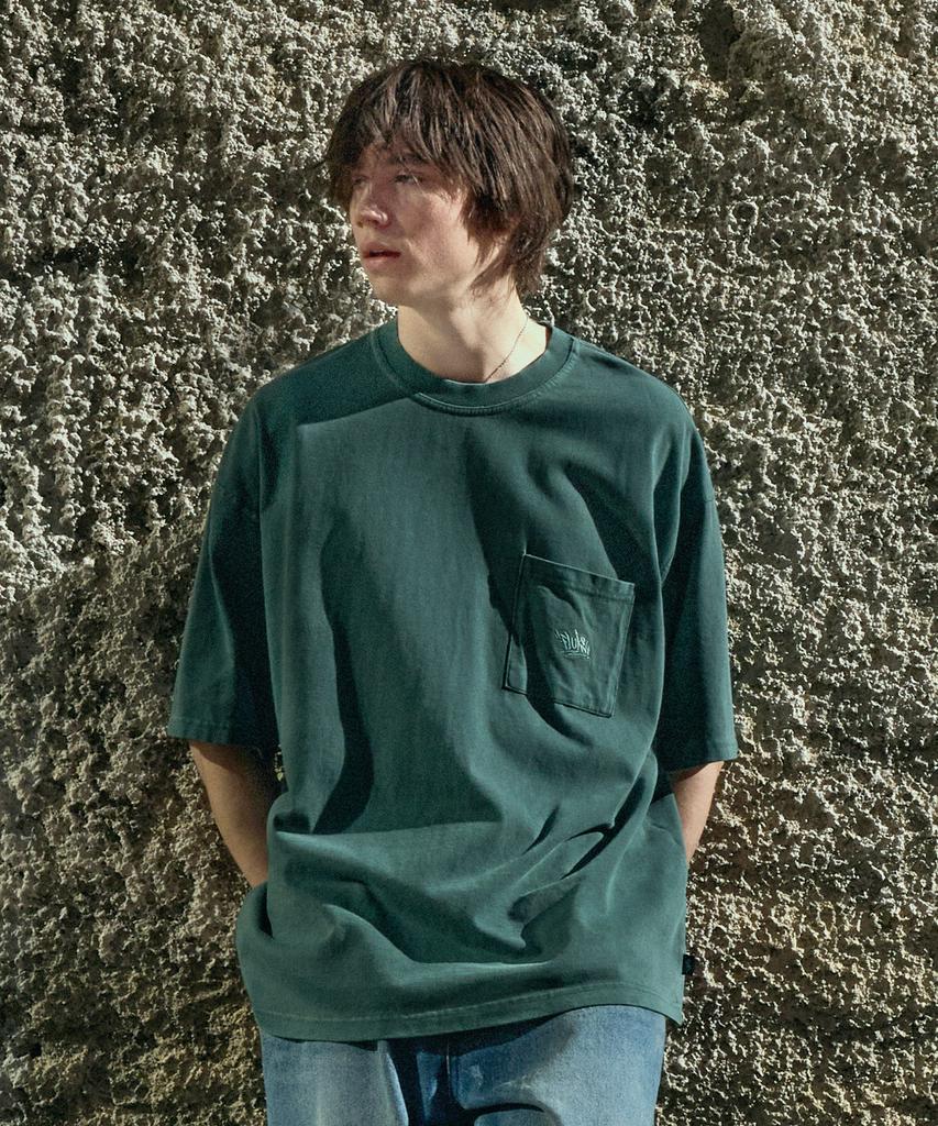 Peullukeu Slam Logo Pigment Pocket Short Sleeve T-Shirt Blue Green Fst401