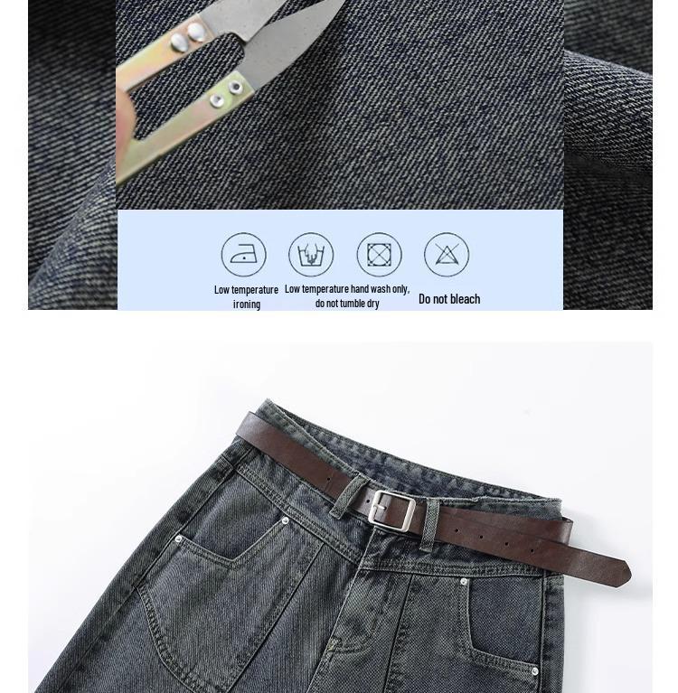 Women's Blue-Gray High-Waisted Wide-Leg Jeans - 2025 Spring Retro Casual Style