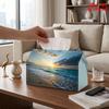 2D Flat 1pc, Tissue Box. Sunset Beach Pattern Napkin Dispenser, Reusable, Daily Desktop Tissue Organizer, Suitable for Kitchen Living Room Bedroom Bat